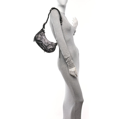 Balenciaga Metallic Calfskin Crocodile Embossed Crystal Le Cagole Shoulder Bag XS Gunmetal 2 of 11