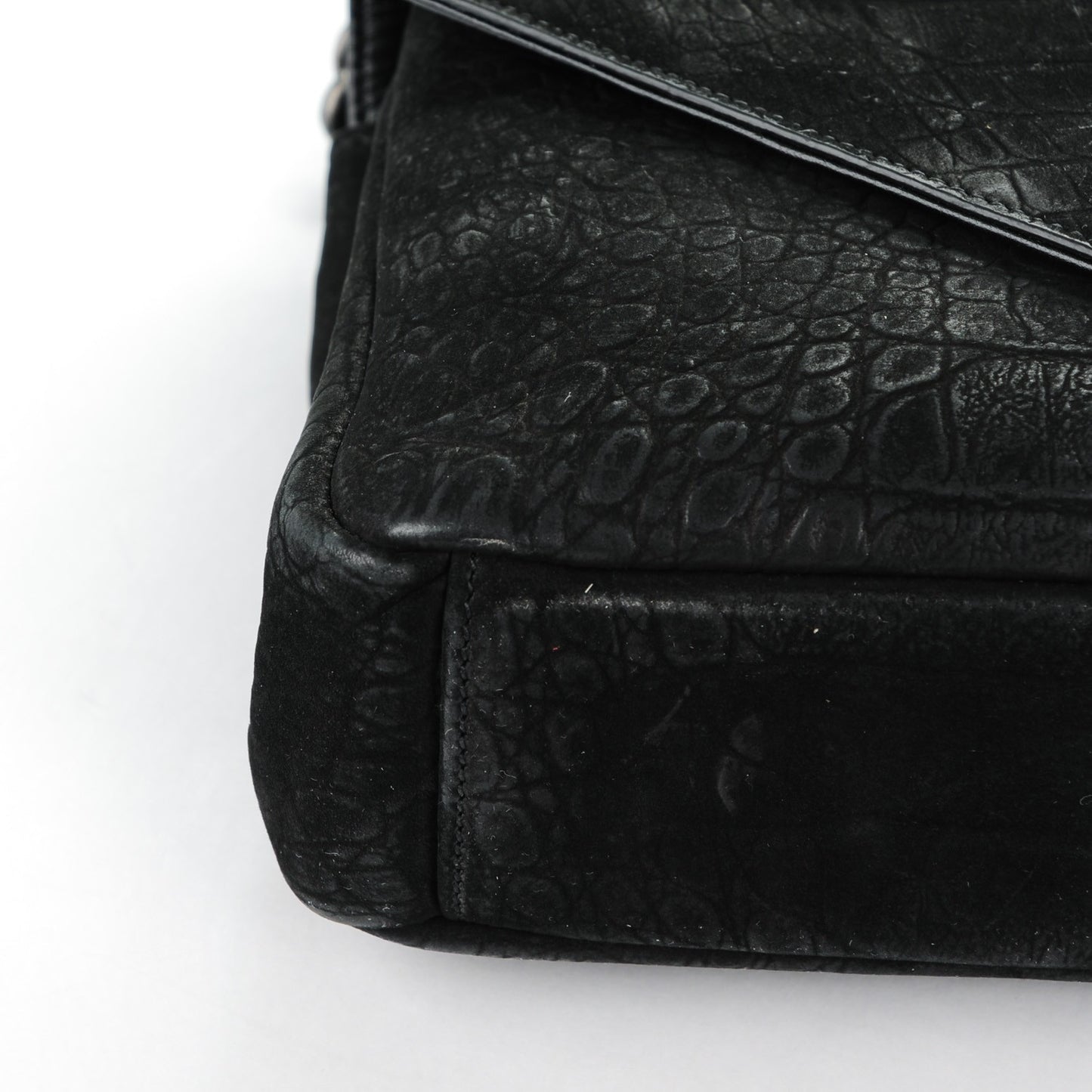 Crocodile Embossed Nubuck Monogram Medium College Satchel Black
