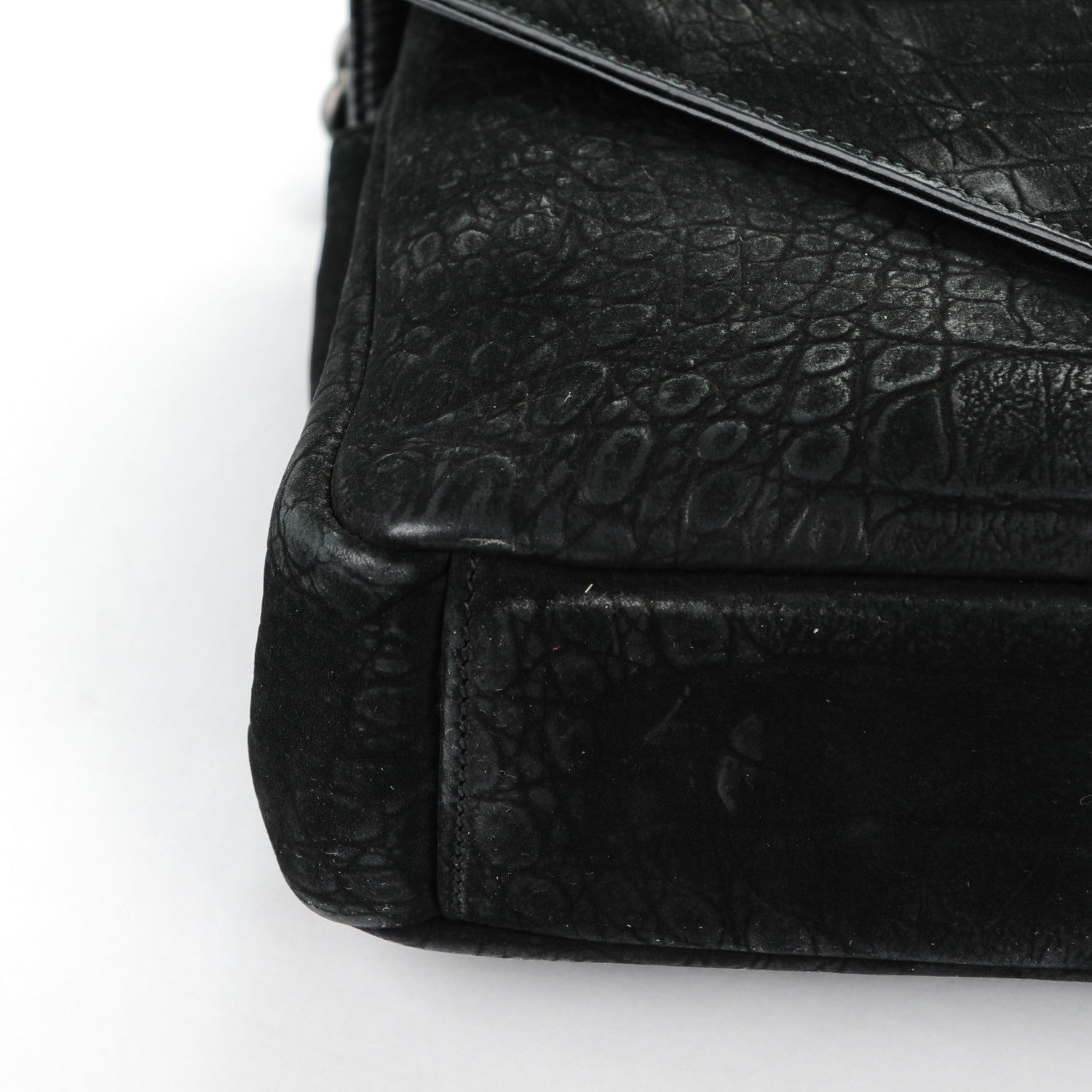 Saint Laurent Crocodile Embossed Nubuck Monogram Medium College Satchel Black 7 of 9