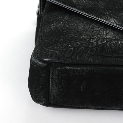 Saint Laurent Crocodile Embossed Nubuck Monogram Medium College Satchel Black 7 of 9