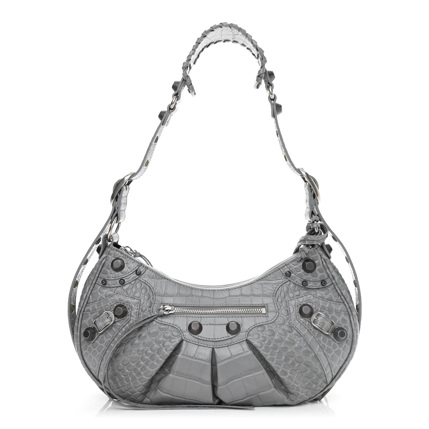 Extra Supple Calfskin Crocodile Embossed Small Le Cagole Shoulder Bag Balenciaga Grey