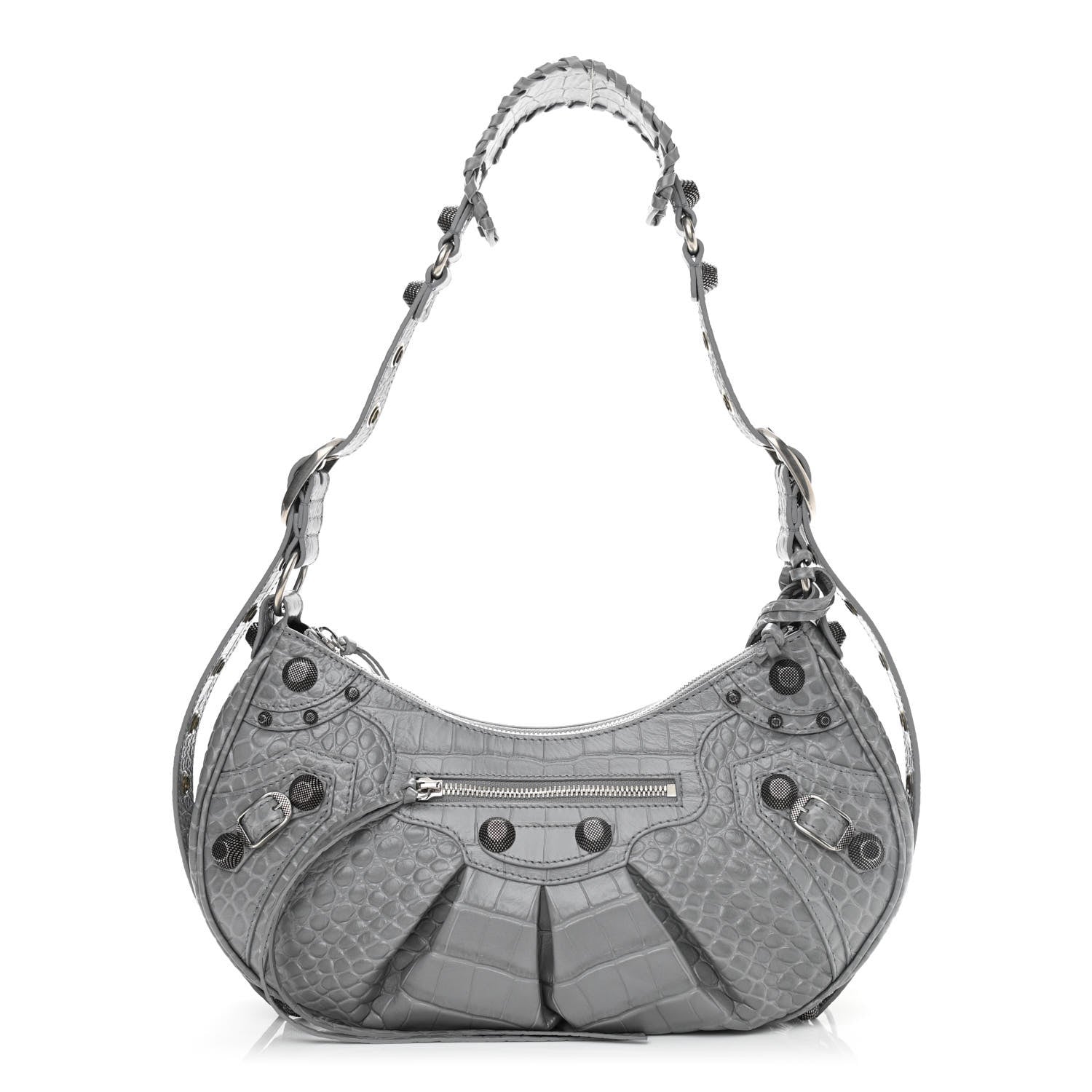 Balenciaga Extra Supple Calfskin Crocodile Embossed Small Le Cagole Shoulder Bag Balenciaga Grey 3 of 11