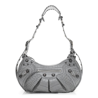 Balenciaga Extra Supple Calfskin Crocodile Embossed Small Le Cagole Shoulder Bag Balenciaga Grey 3 of 11