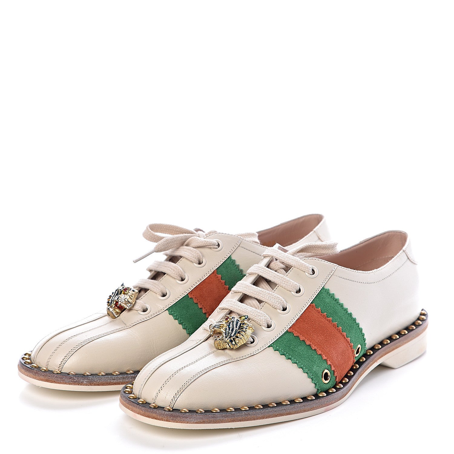 Gucci Calfskin Web Womens Lace-Up Bowling Shoe 38.5 White 3 of 7