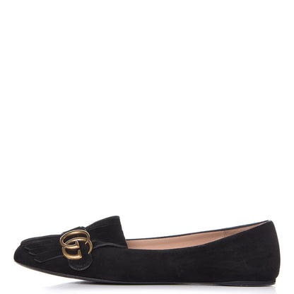 Gucci Kid Scamosciato GG Marmont Fringe Flats 40 Black 1 of 8