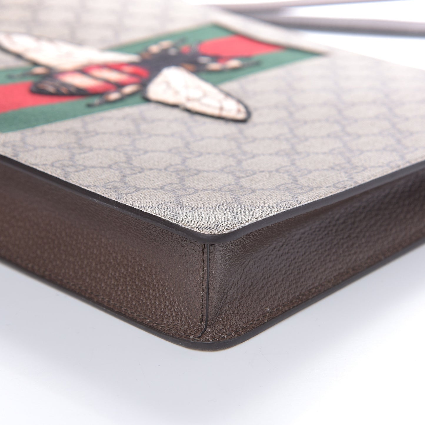 GG Supreme Monogram Web Animalier Bee Embroidered Medium Documents Holder Beige New Acero