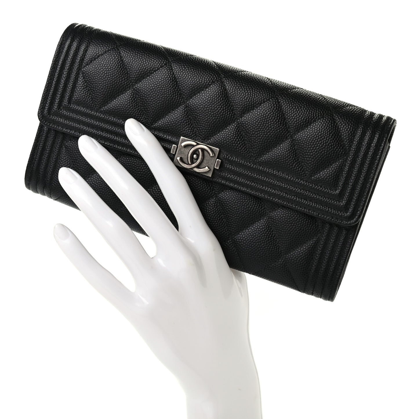 Caviar Quilted Long Boy Flap Wallet Black