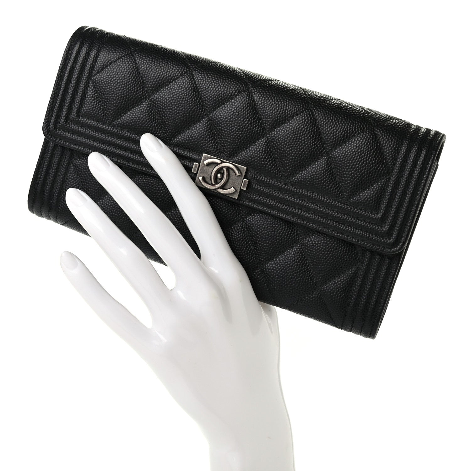 Chanel Caviar Quilted Long Boy Flap Wallet Black 2 of 8