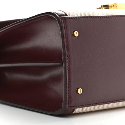 Saint Laurent Canvas Calfskin Medium Classic Monogram Cassandra Top Handle Natural Dark Legion Red 7 of 8