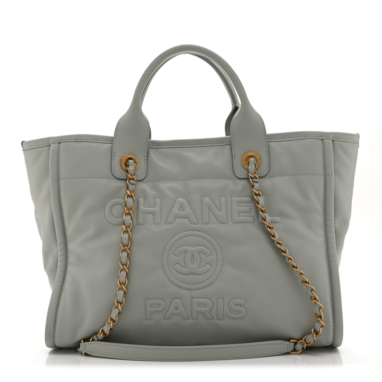 Chanel Calfskin Embossed Small Deauville Tote Light Blue 1 of 12