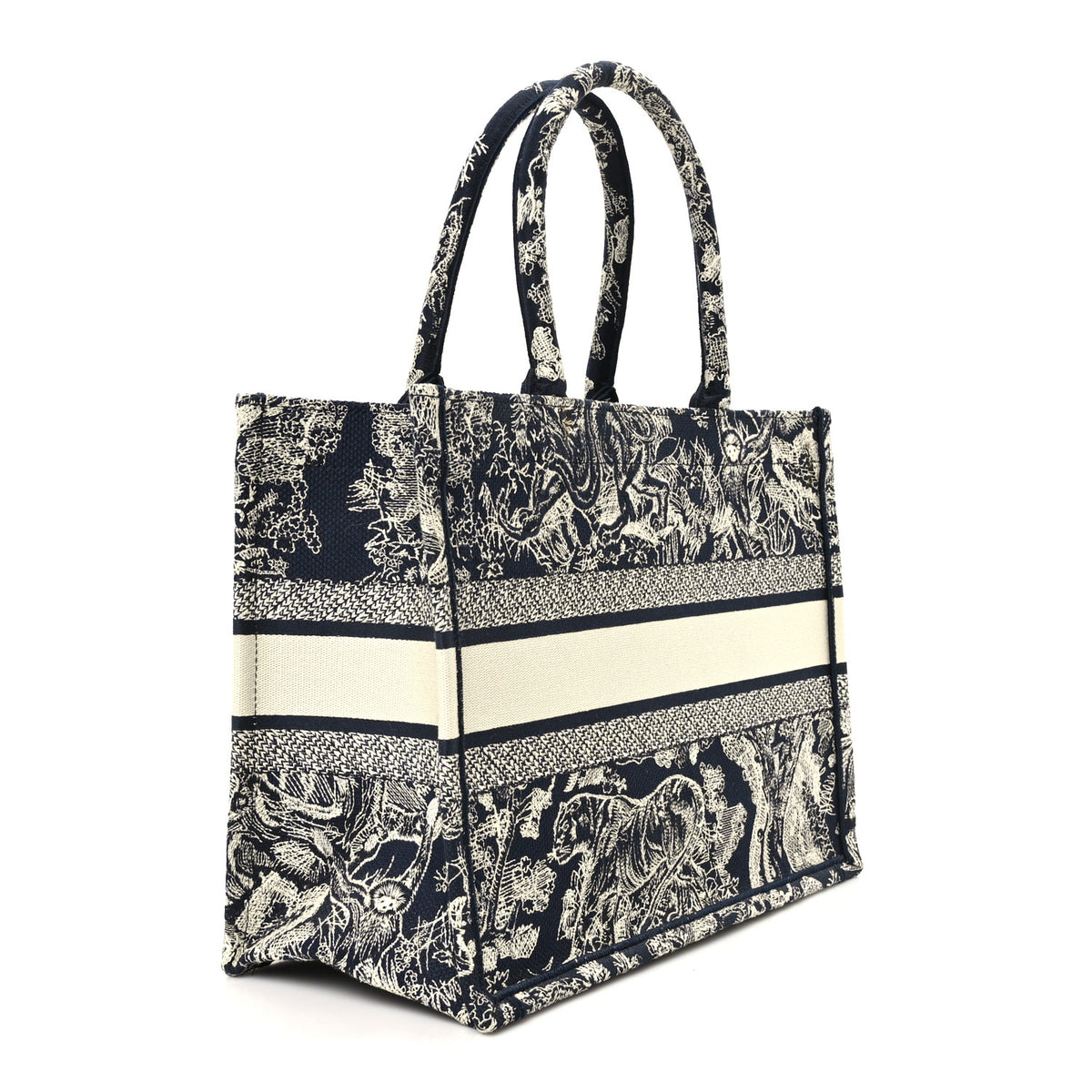 Canvas Embroidered Medium Toile De Jouy Reverse Book Tote Blue