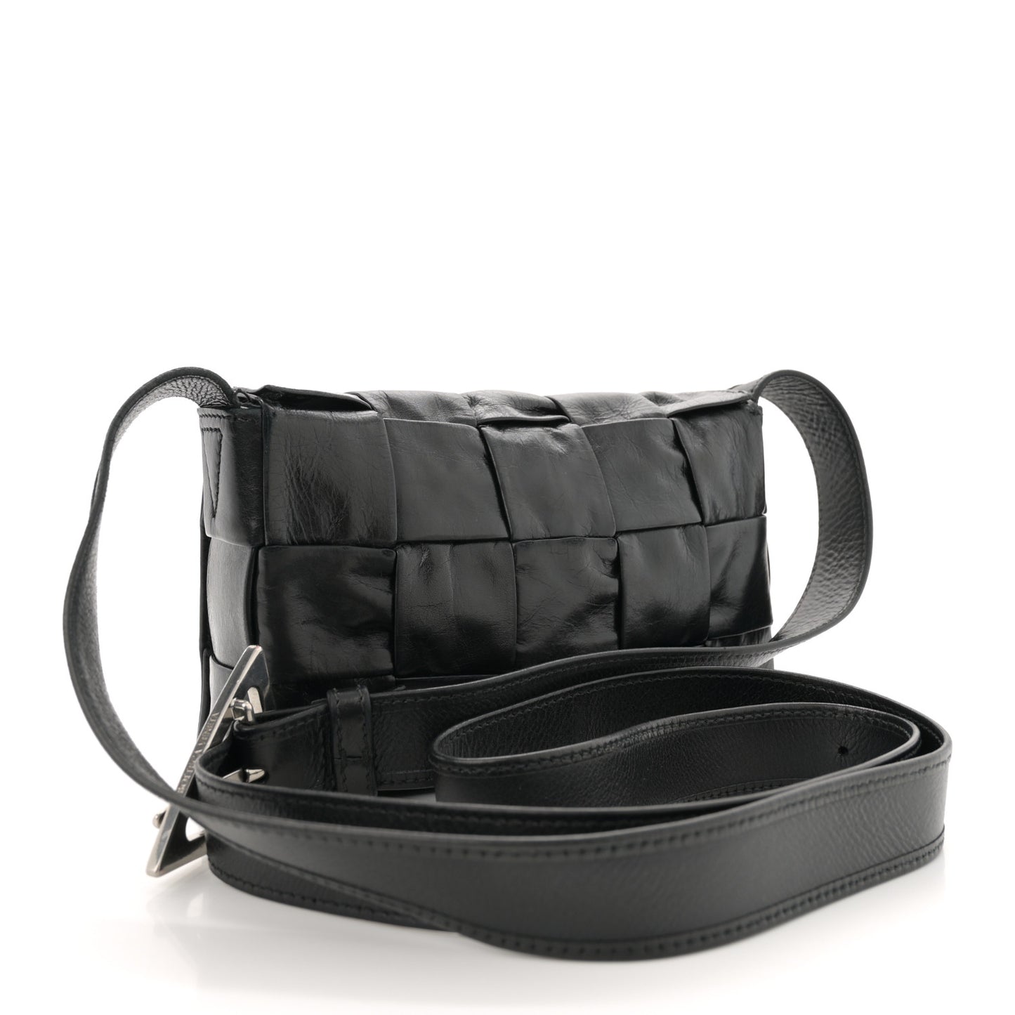 Paper Calfskin Maxi Intreccio Small Cassette Crossbody Bag Black
