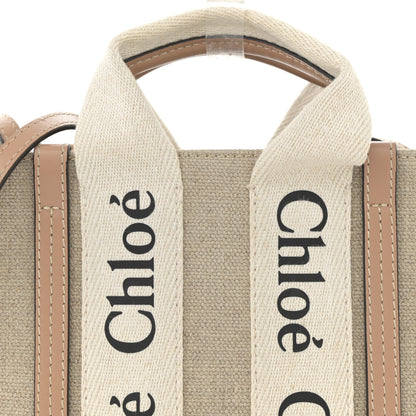 Chloe Linen Calfskin Small Woody Ribbon Tote With Strap White Light Brown 8 of 13