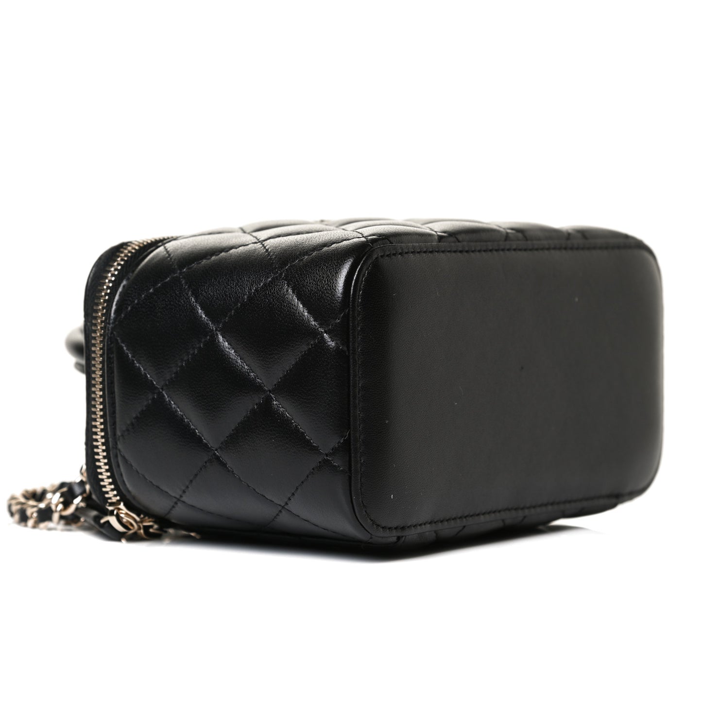 Lambskin Quilted Small Top Handle Vanity Case With Chain Black