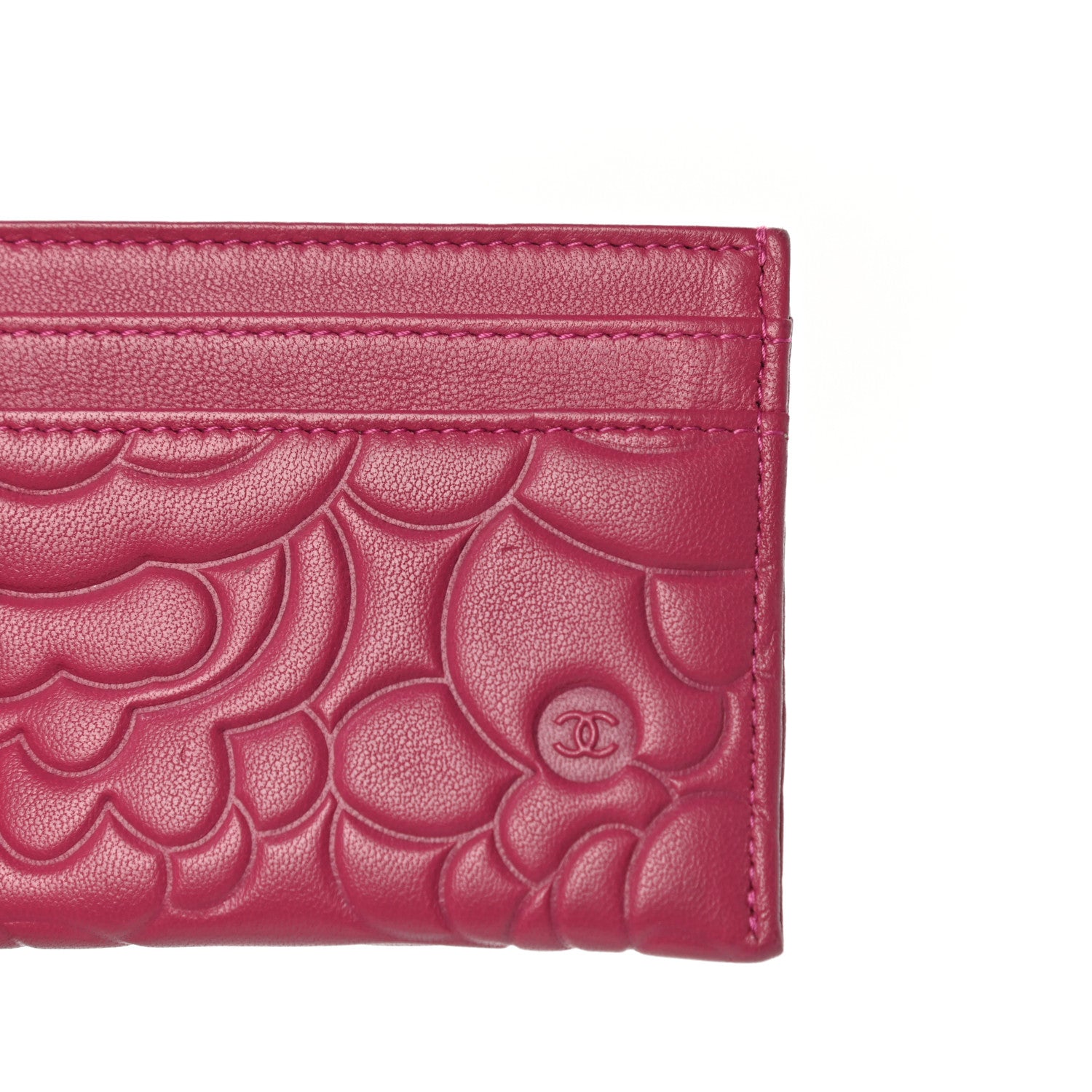 Chanel Lambskin Camellia Embossed Card Holder Fuchsia 12 of 13