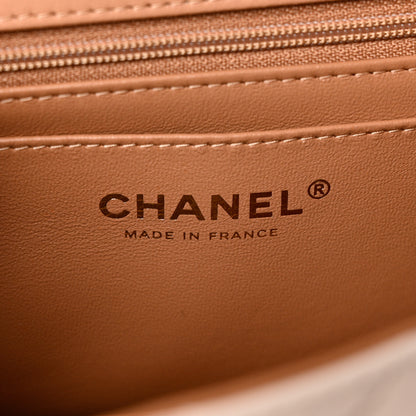 Chanel Lambskin Quilted Bi-Color Mini Top Handle Rectangular Flap Ecru Dark Beige 6 of 9