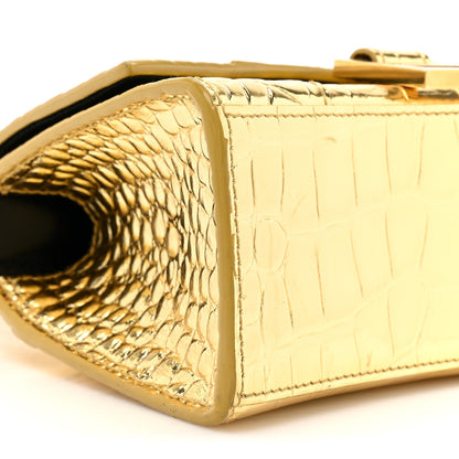Balenciaga Metallic Calfskin Crocodile Embossed Hourglass Top Handle Bag XS Gold 8 of 14