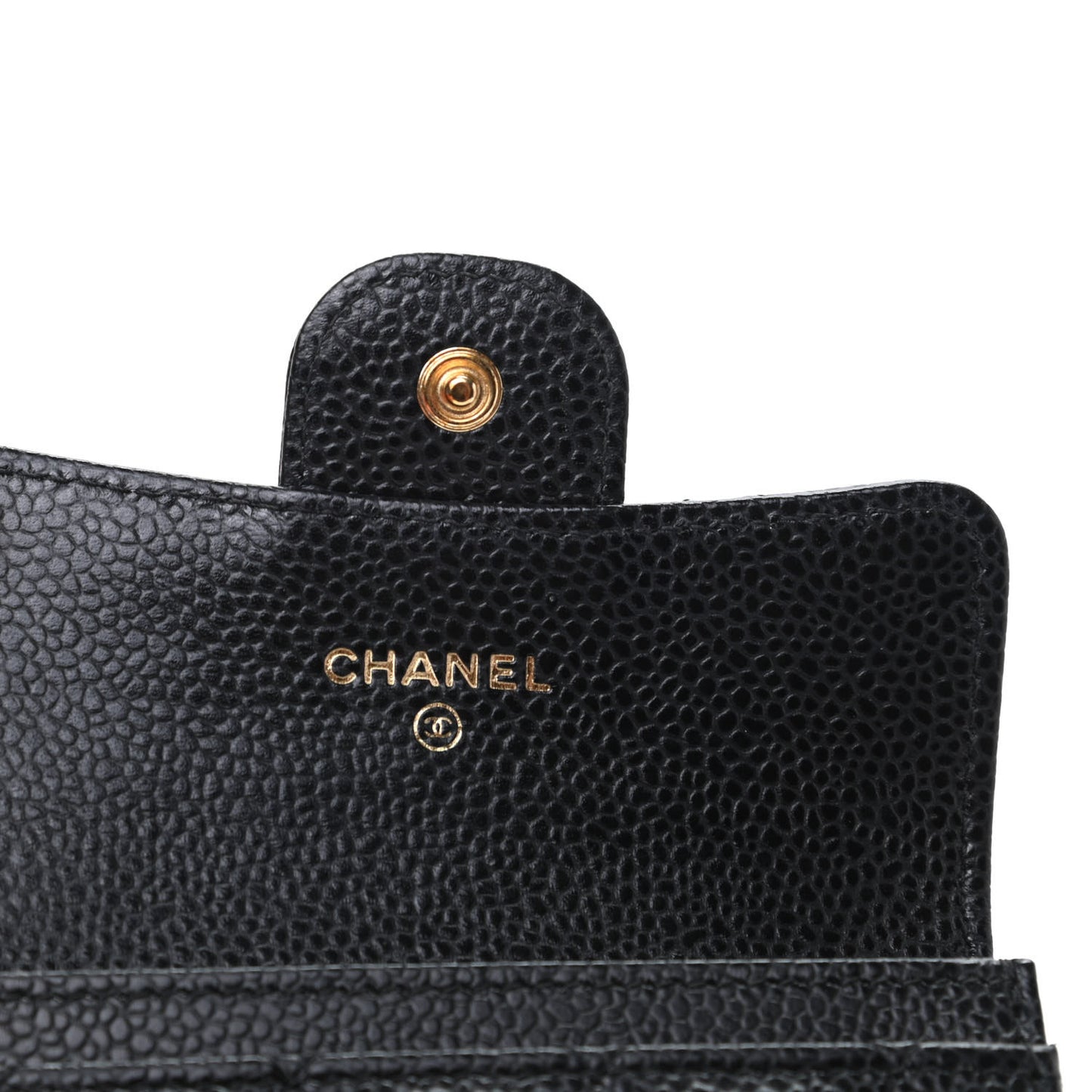 Caviar Quilted Flap Card Holder Wallet Black