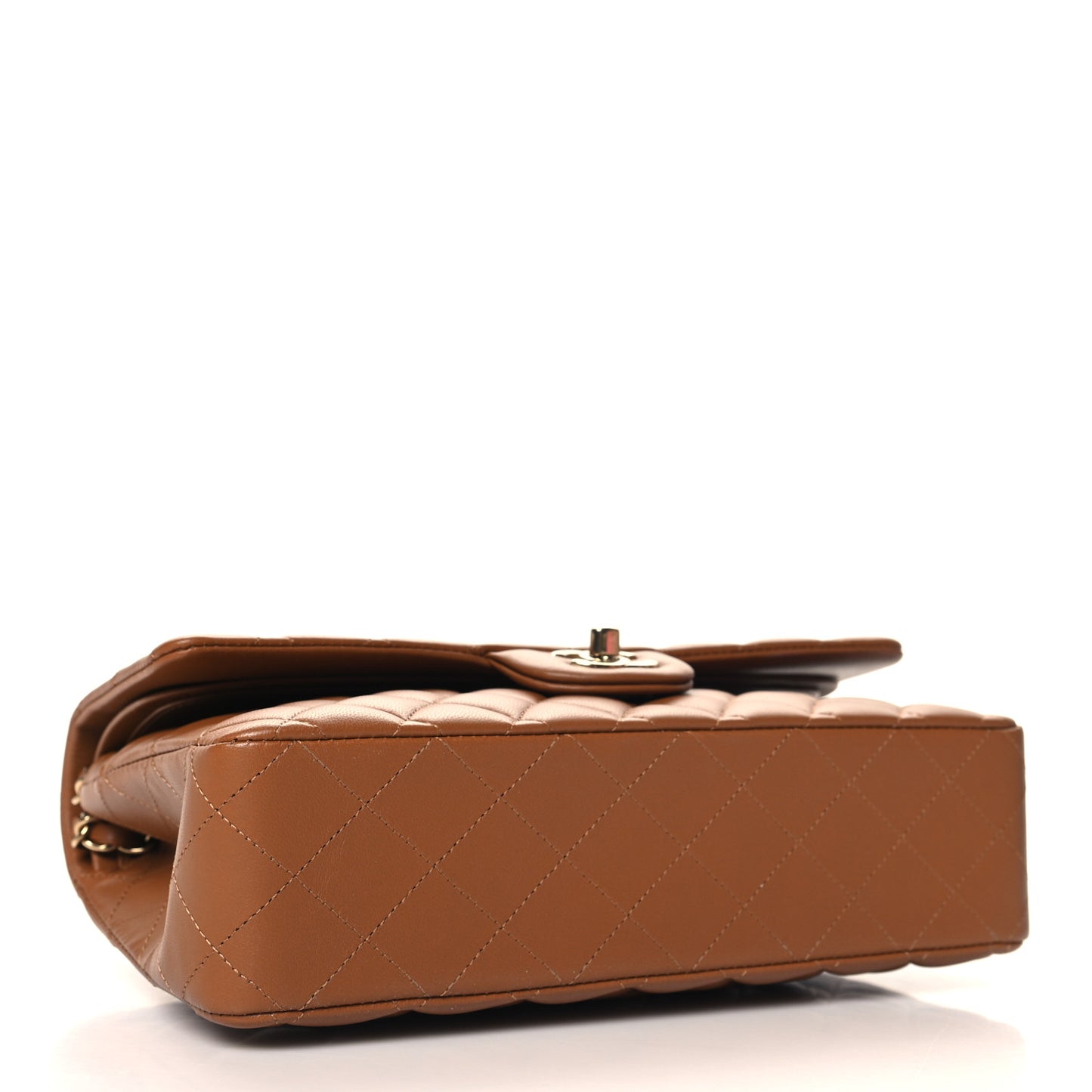 Lambskin Quilted Medium Double Flap Brown