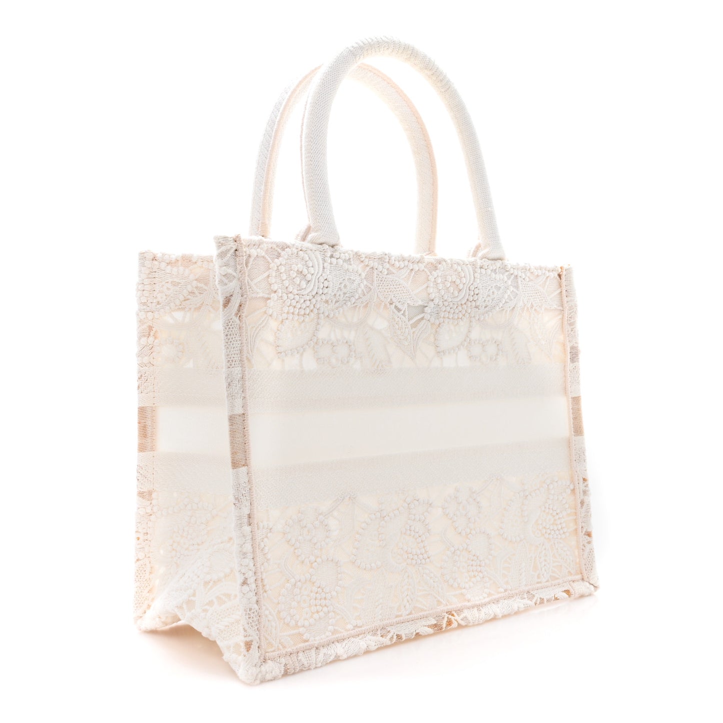 Transparent Embroidered Mesh Macrame Small Book Tote White