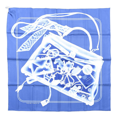 Hermes Silk Please Check In Scarf 90 Bleu Moyen Ciel White 1 of 7