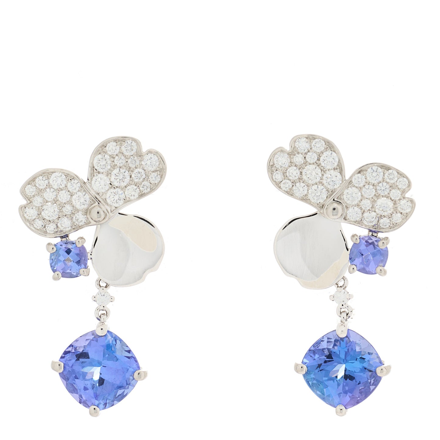 Platinum Diamond Tanzanite Paper Flowers Single Drop Earrings