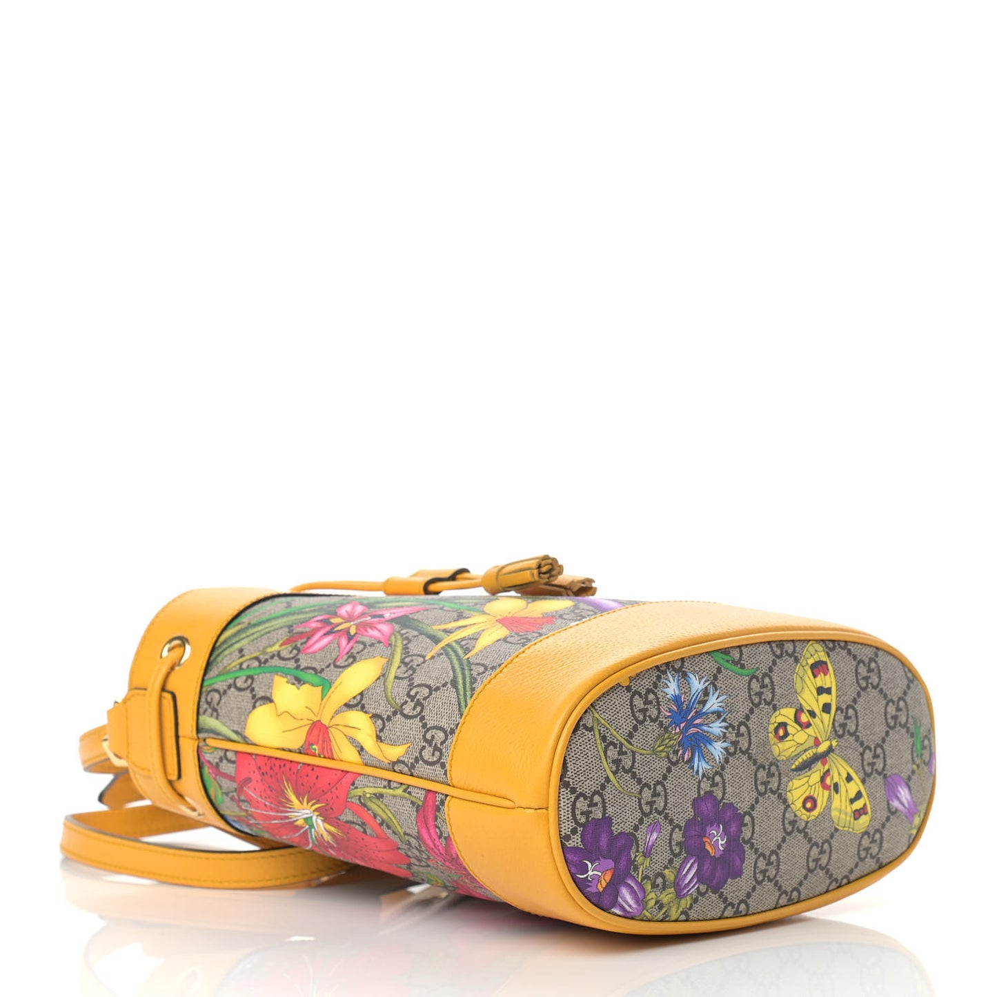 GG Supreme Monogram Flora Small Ophidia Bucket Bag Beige Multicolor Crop