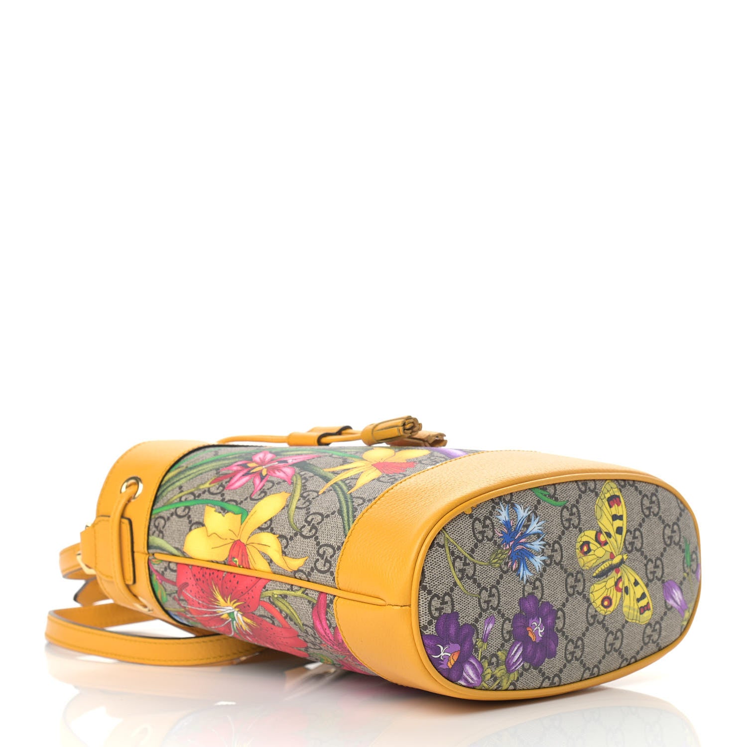 Gucci GG Supreme Monogram Flora Small Ophidia Bucket Bag Beige Multicolor Crop 4 of 9