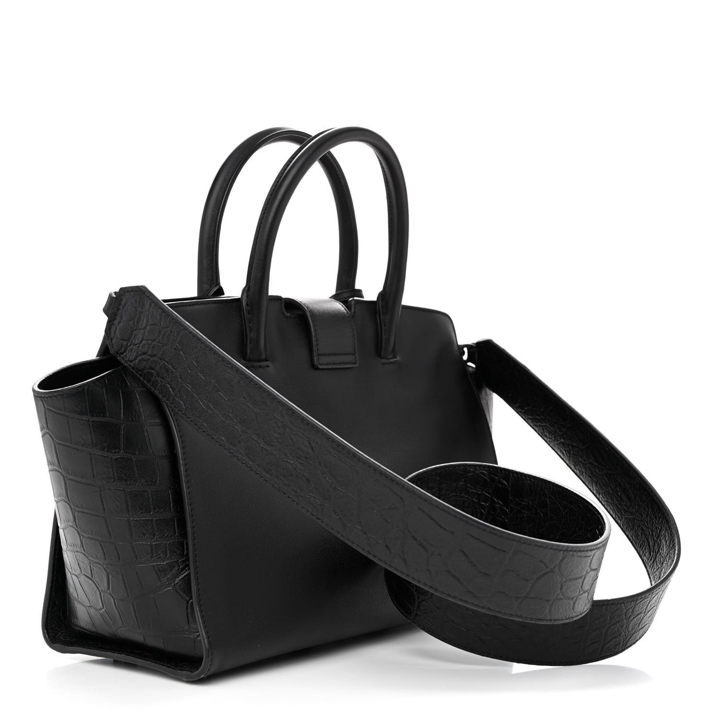 Smooth Calfskin Crocodile Embossed Baby Monogram Downtown Cabas Black
