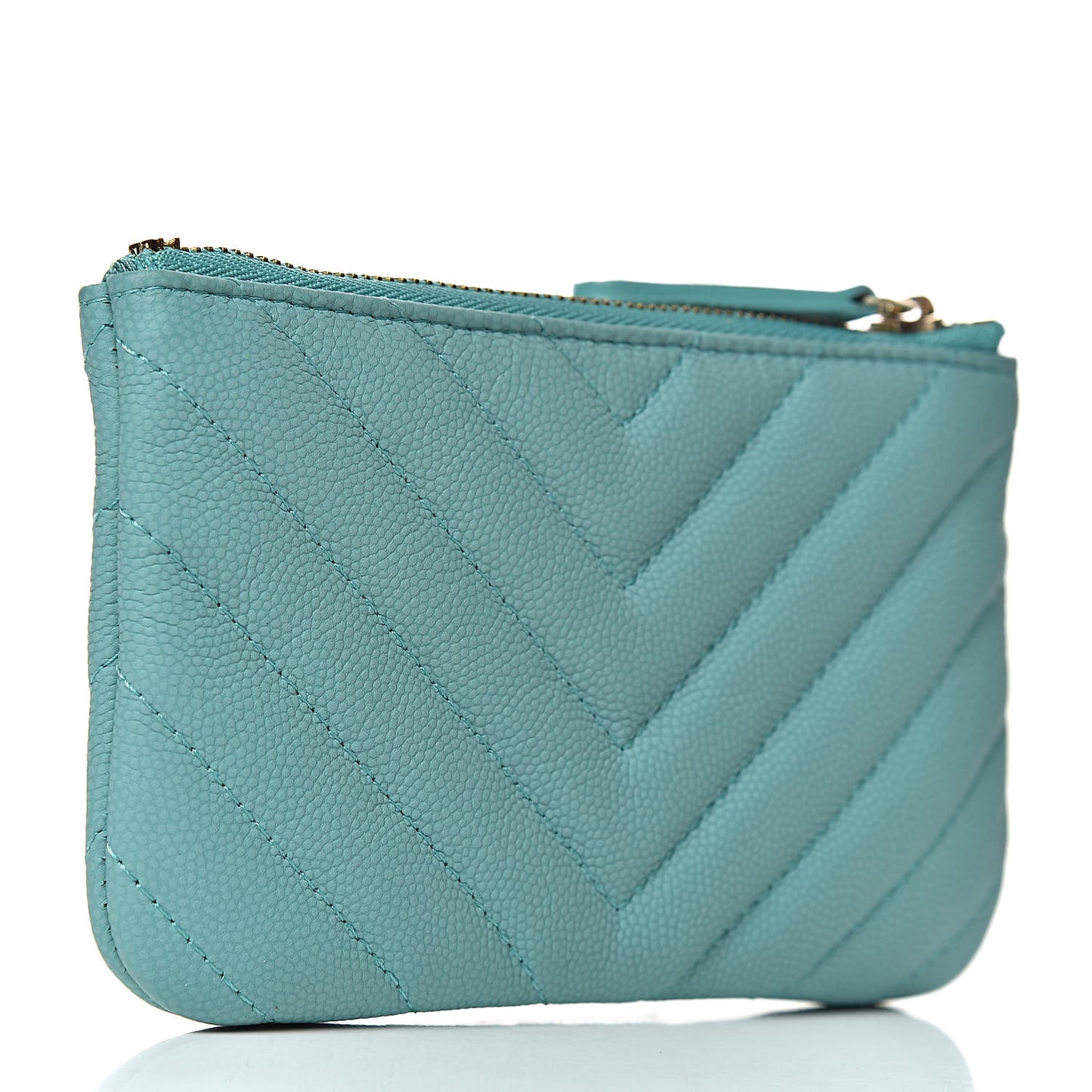 Caviar Chevron Quilted Small Cosmetic Case Green