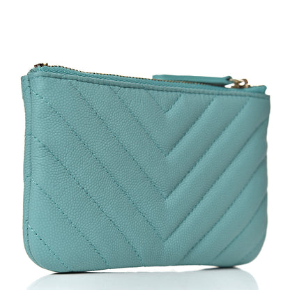 Chanel Caviar Chevron Quilted Small Cosmetic Case Green 3 of 8