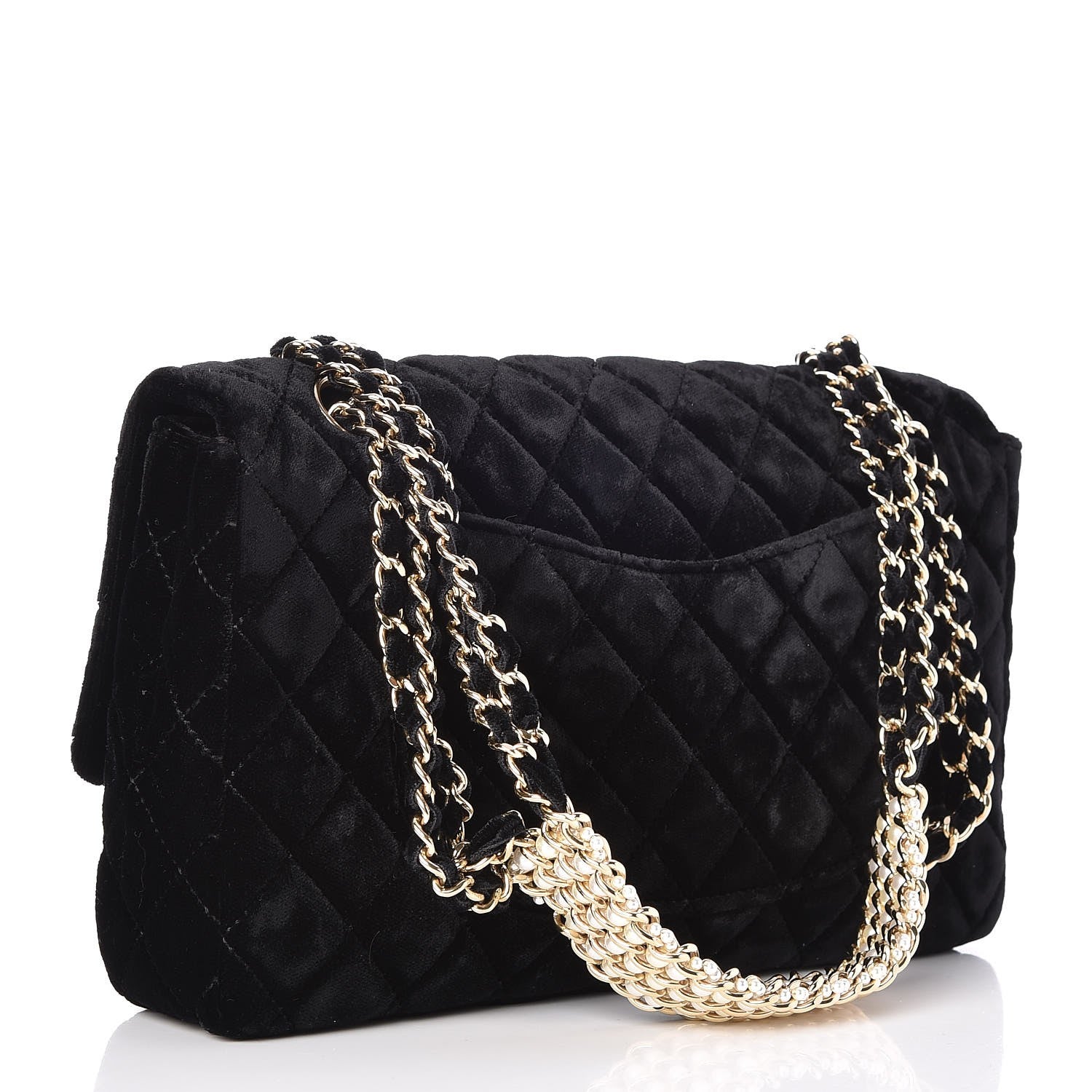 Chanel Velvet Pearl Quilted Medium Single Flap Black 3 of 9