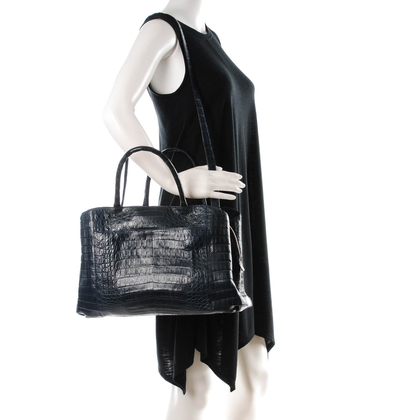 Crocodile Top Handle Tote Dark Blue