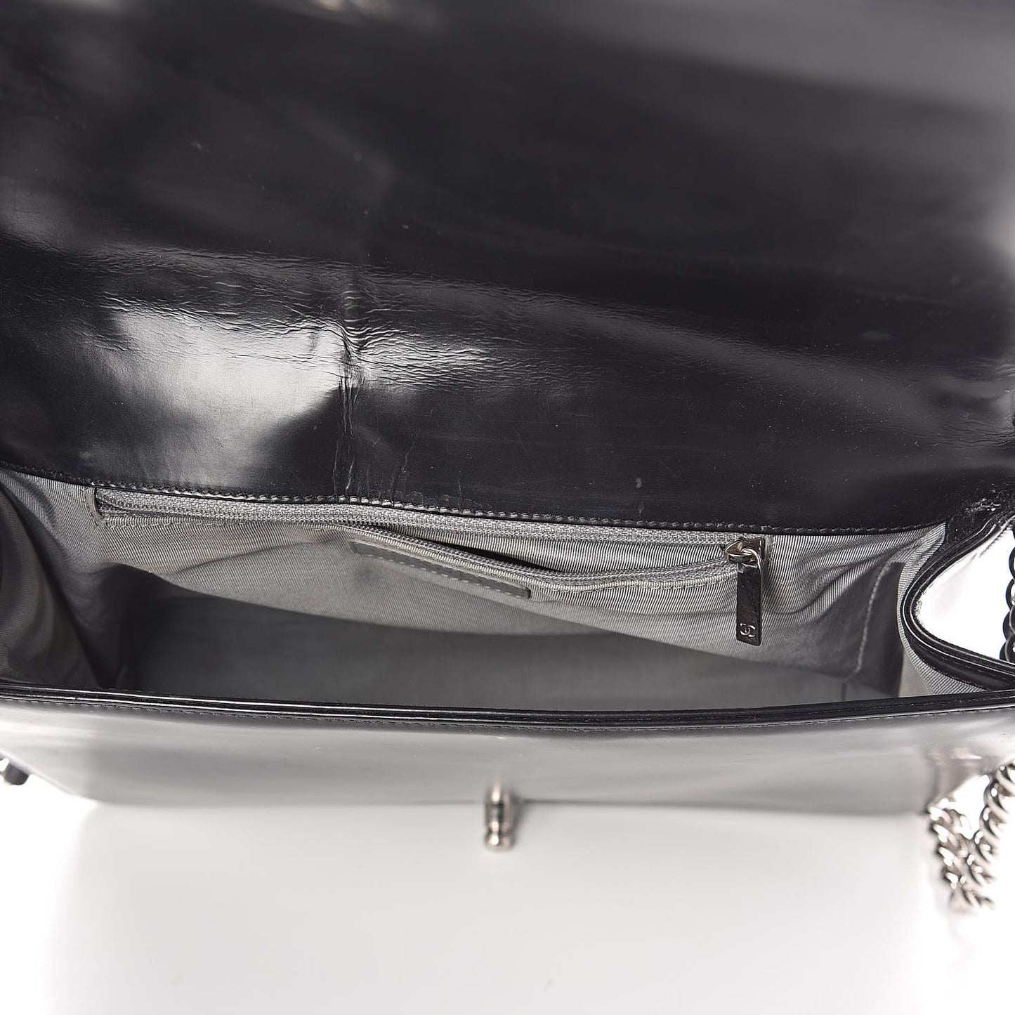 Glazed Calfskin Large Boy Flap Black