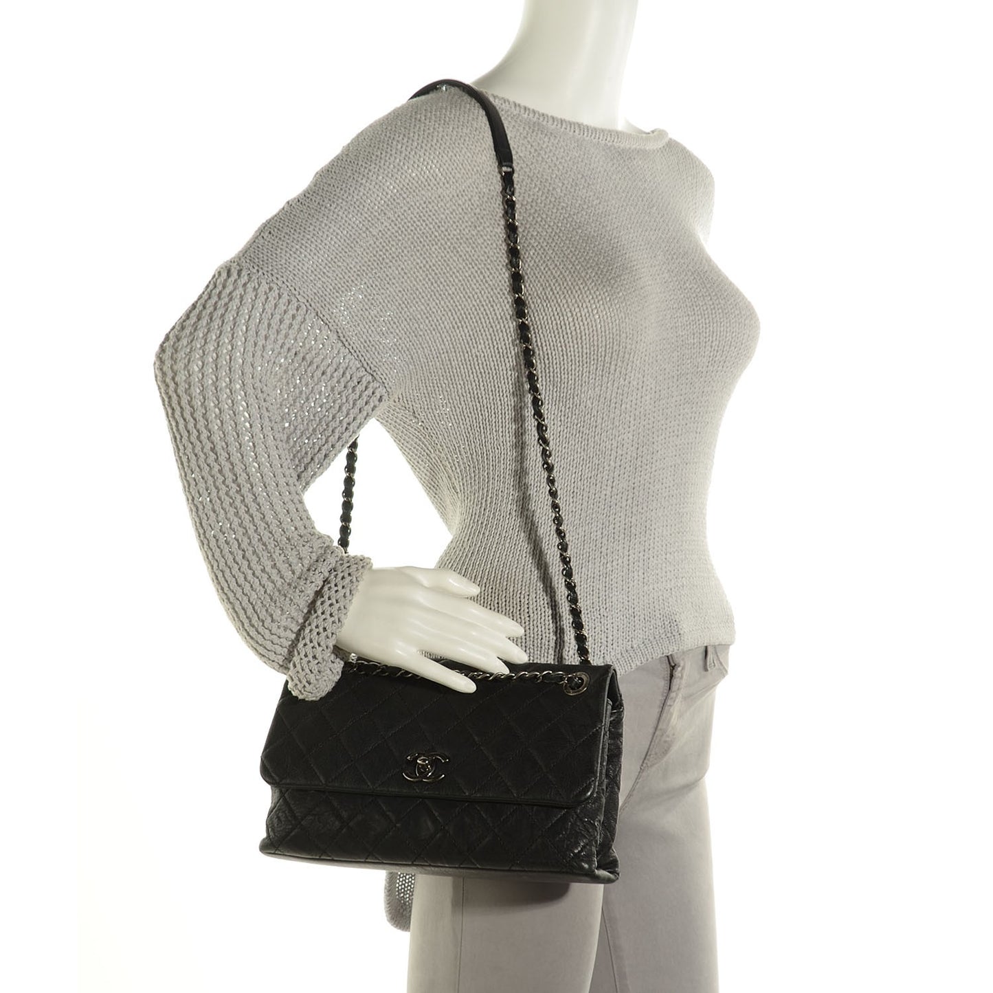 Goatskin Quilted Double Bag Flap Black