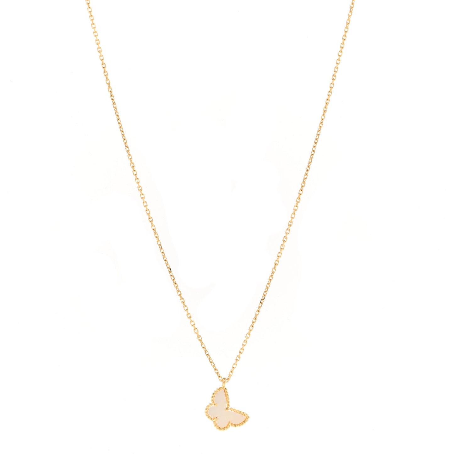 18K Yellow Gold Mother of Pearl Sweet Alhambra Butterfly Pendant Necklace