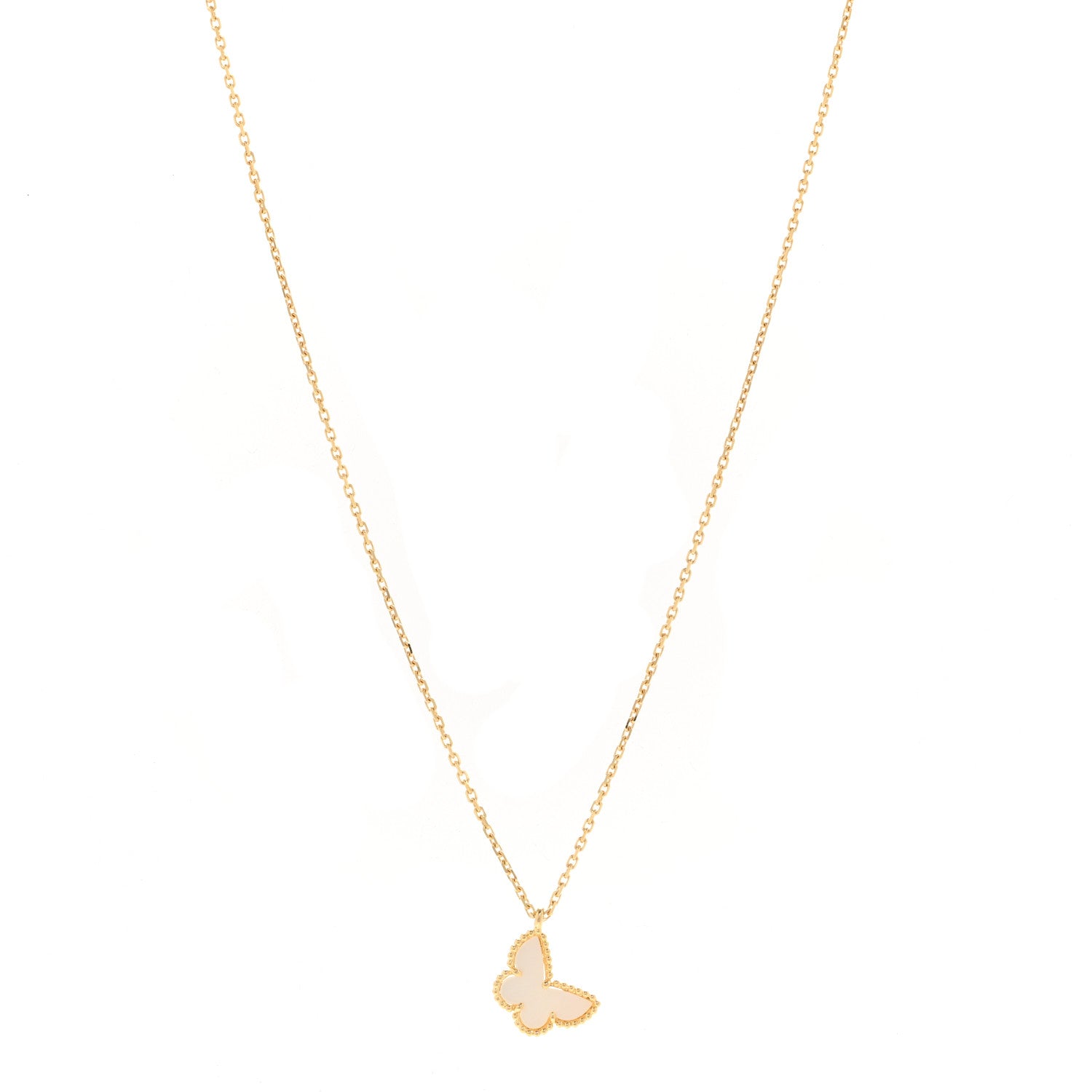 Van Cleef & Arpels 18K Yellow Gold Mother of Pearl Sweet Alhambra Butterfly Pendant Necklace 1 of 6