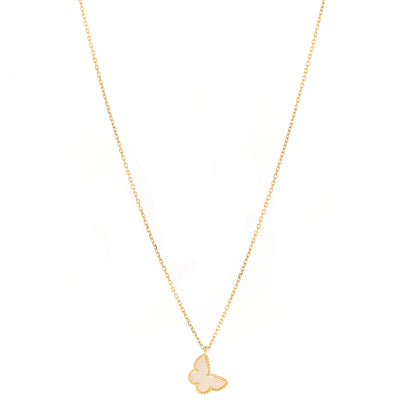 Van Cleef & Arpels 18K Yellow Gold Mother of Pearl Sweet Alhambra Butterfly Pendant Necklace 1 of 6
