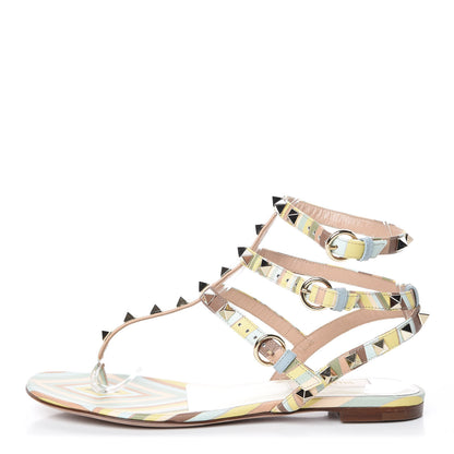 Valentino Garavani Calfskin Native Couture 1975 Rockstud Ankle Wrap Flat Thong Sandals 36.5 Multicolor 1 of 8