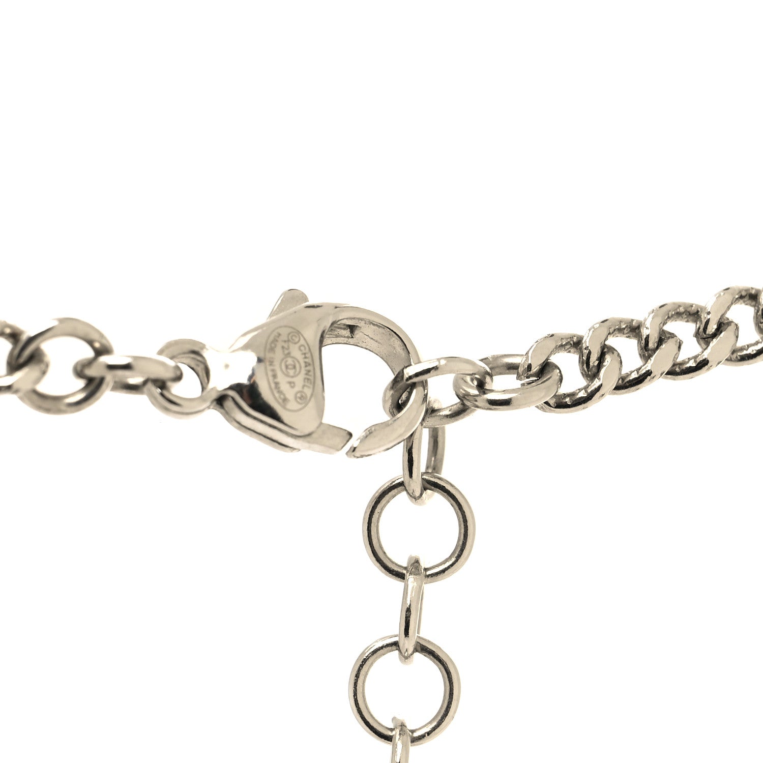 Chanel Crystal Pearl Logo Necklace Silver 4 of 5