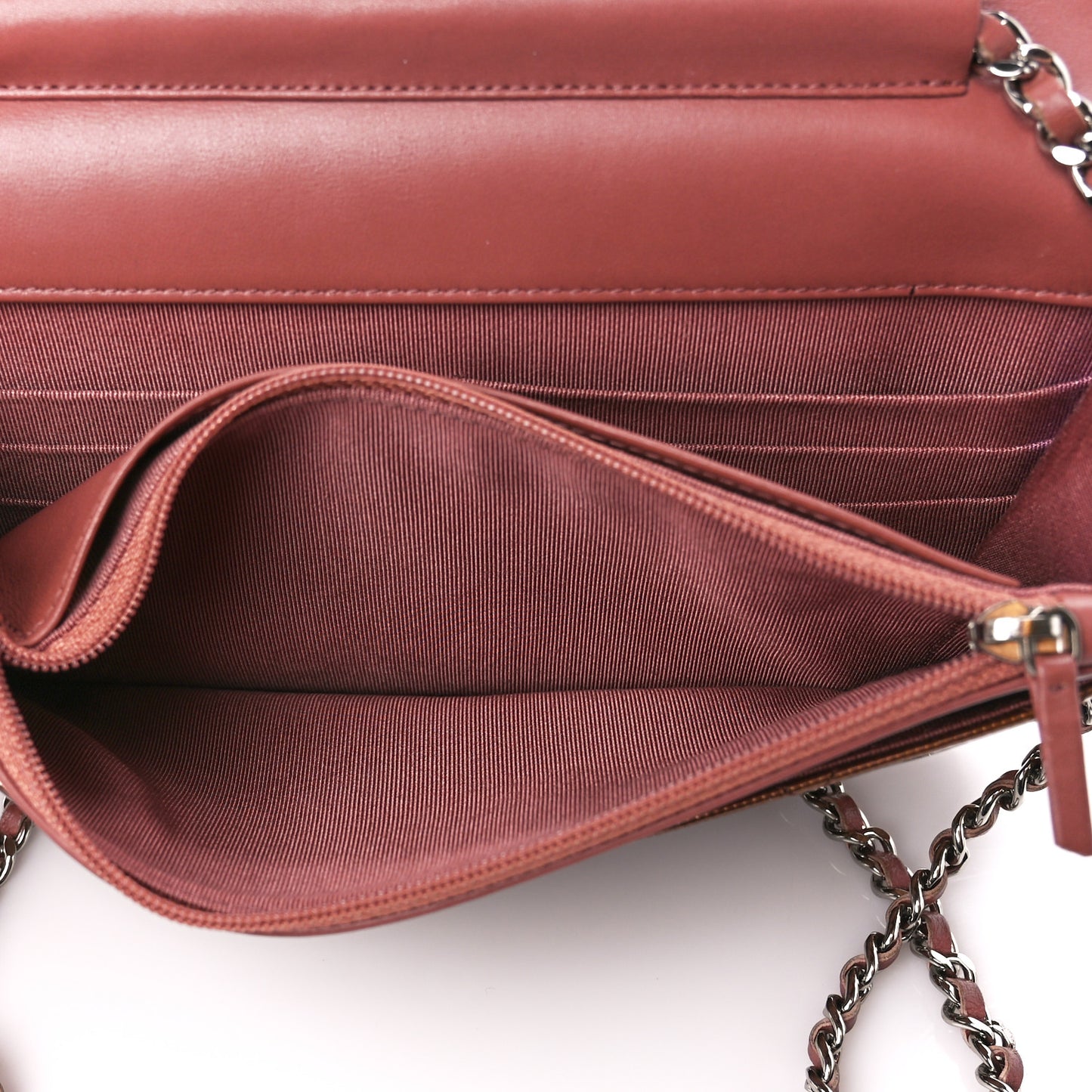 Metallic Striated Patent Quilted Wallet on Chain WOC Bronze