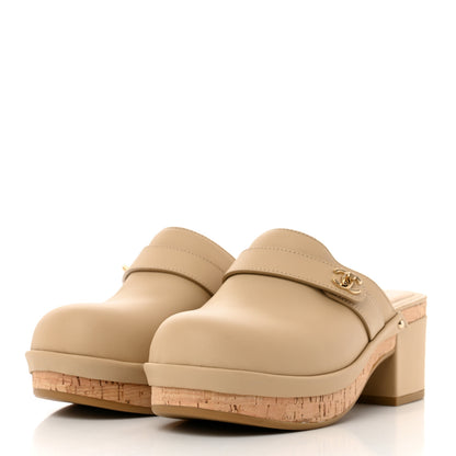 Chanel Calfskin CC Turn Lock Clogs 39 Beige 3 of 8