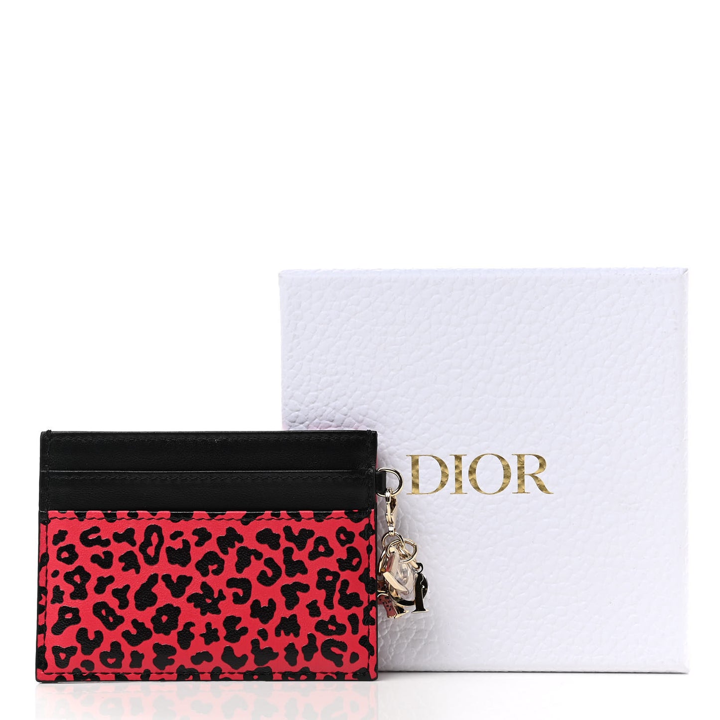 Calfskin Leopard Print Card Holder Pink Black
