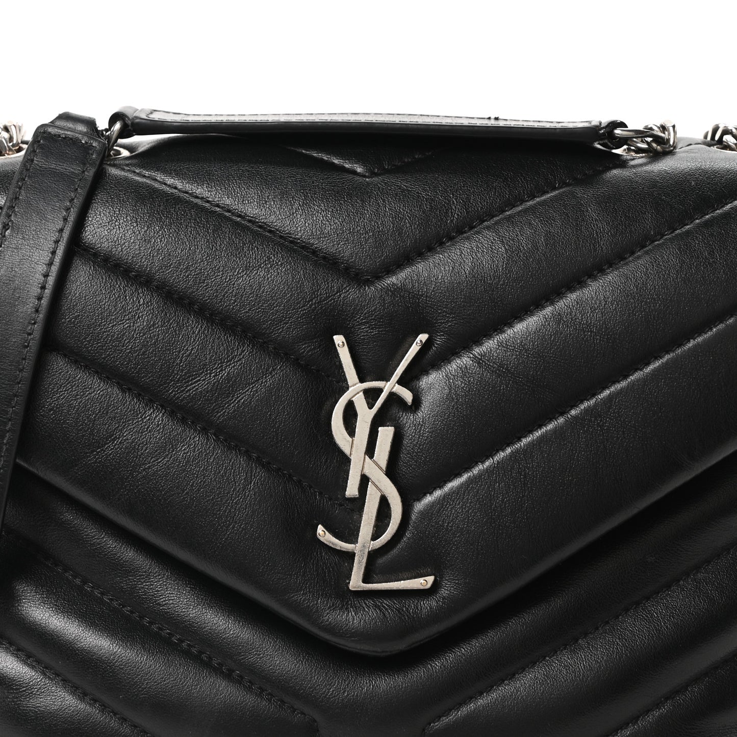Calfskin Y Quilted Monogram Small Loulou Chain Satchel Black
