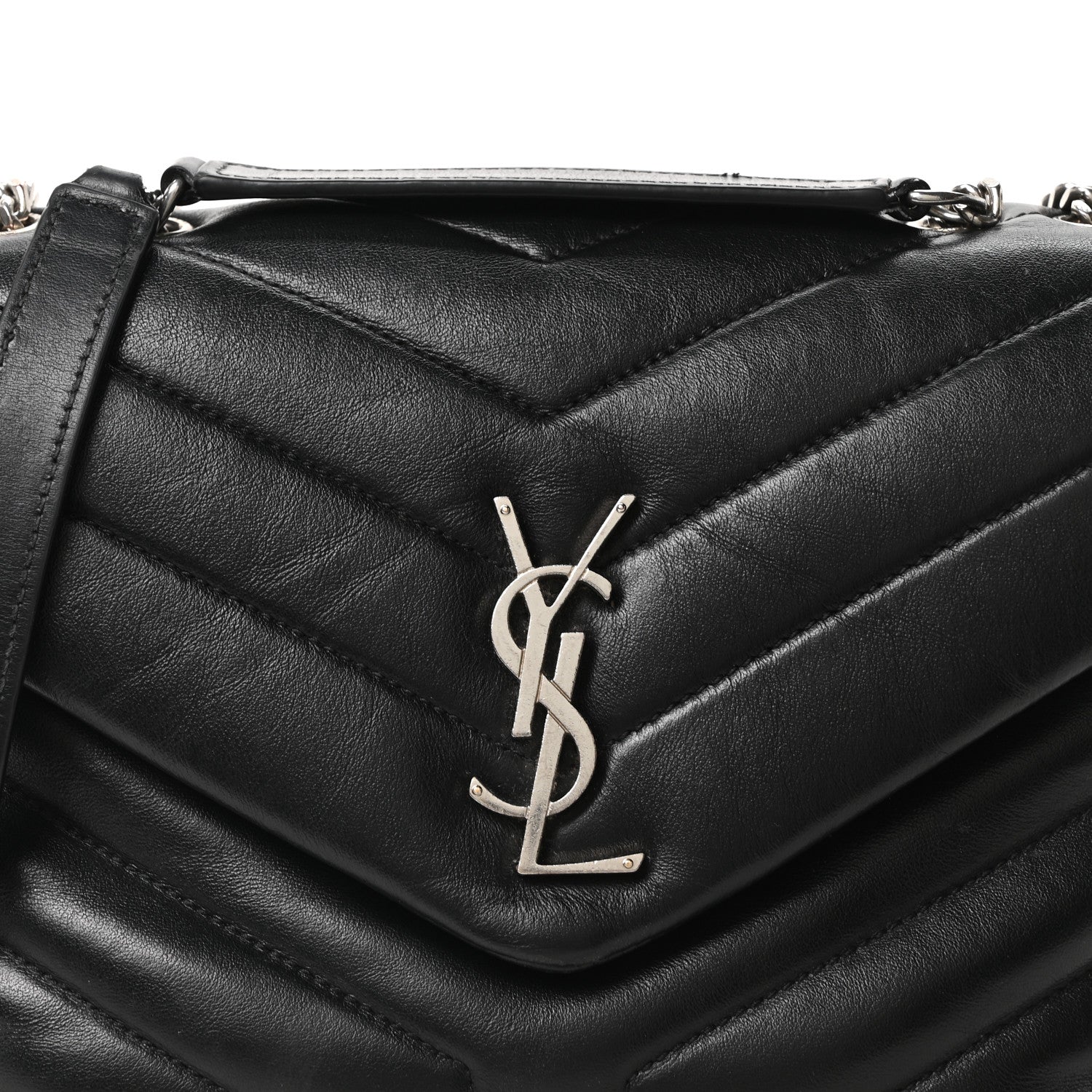 Saint Laurent Calfskin Y Quilted Monogram Small Loulou Chain Satchel Black 8 of 10
