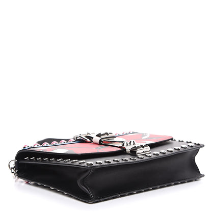 Prada City Calfskin Orchid Print Studded Elektra Shoulder Bag Fuoco Black 3 of 11
