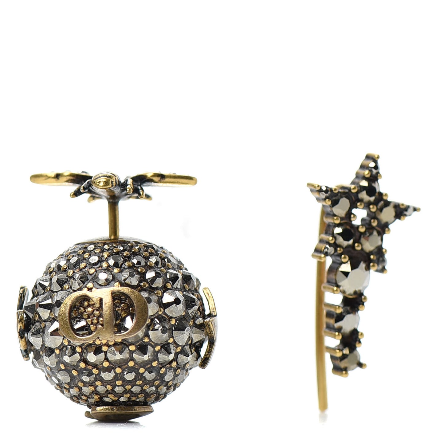 Crystal Bee Star Tribal Earrings Aged Gold