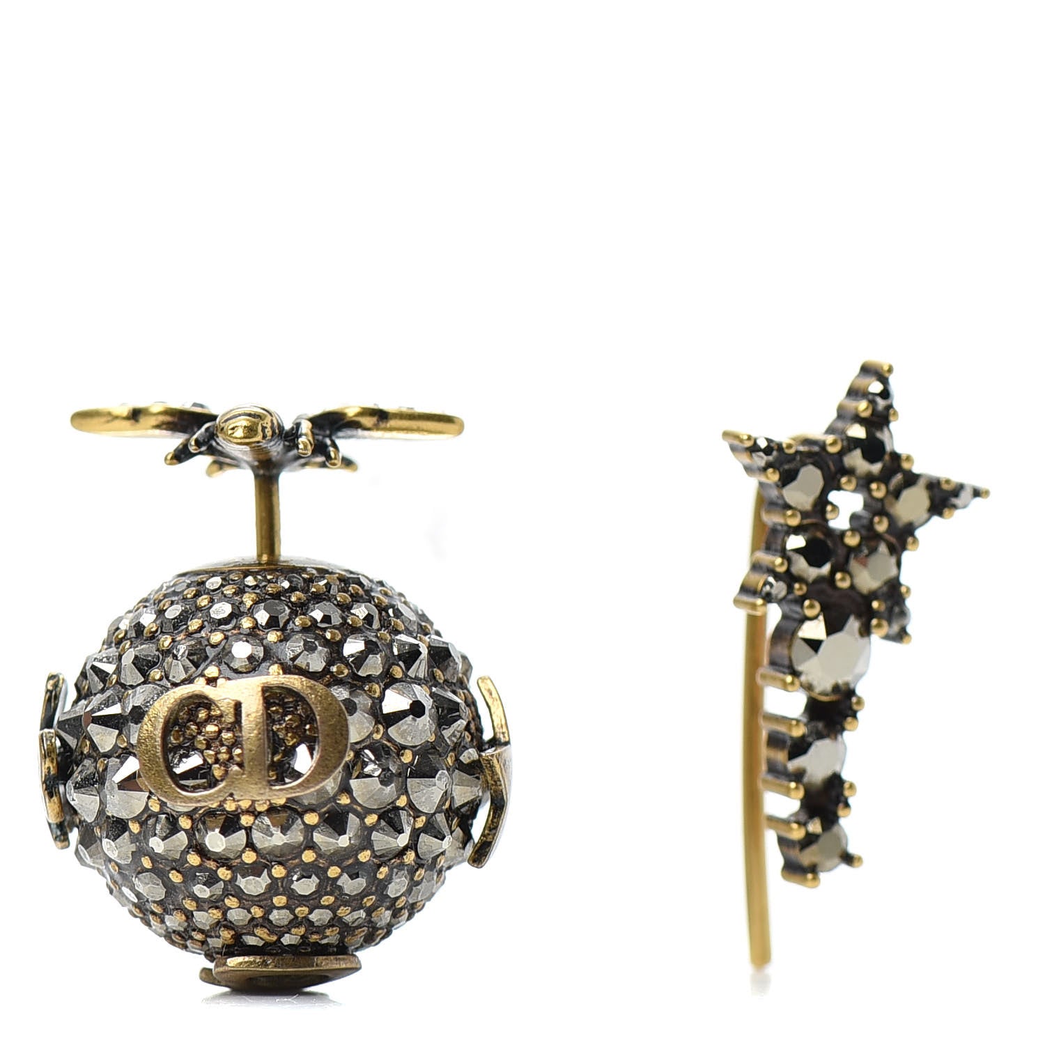 Christian Dior Crystal Bee Star Tribal Earrings Aged Gold 1 of 3