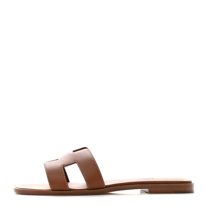 Hermes Box Calfskin Oran Sandals 38.5 Gold 1 of 10