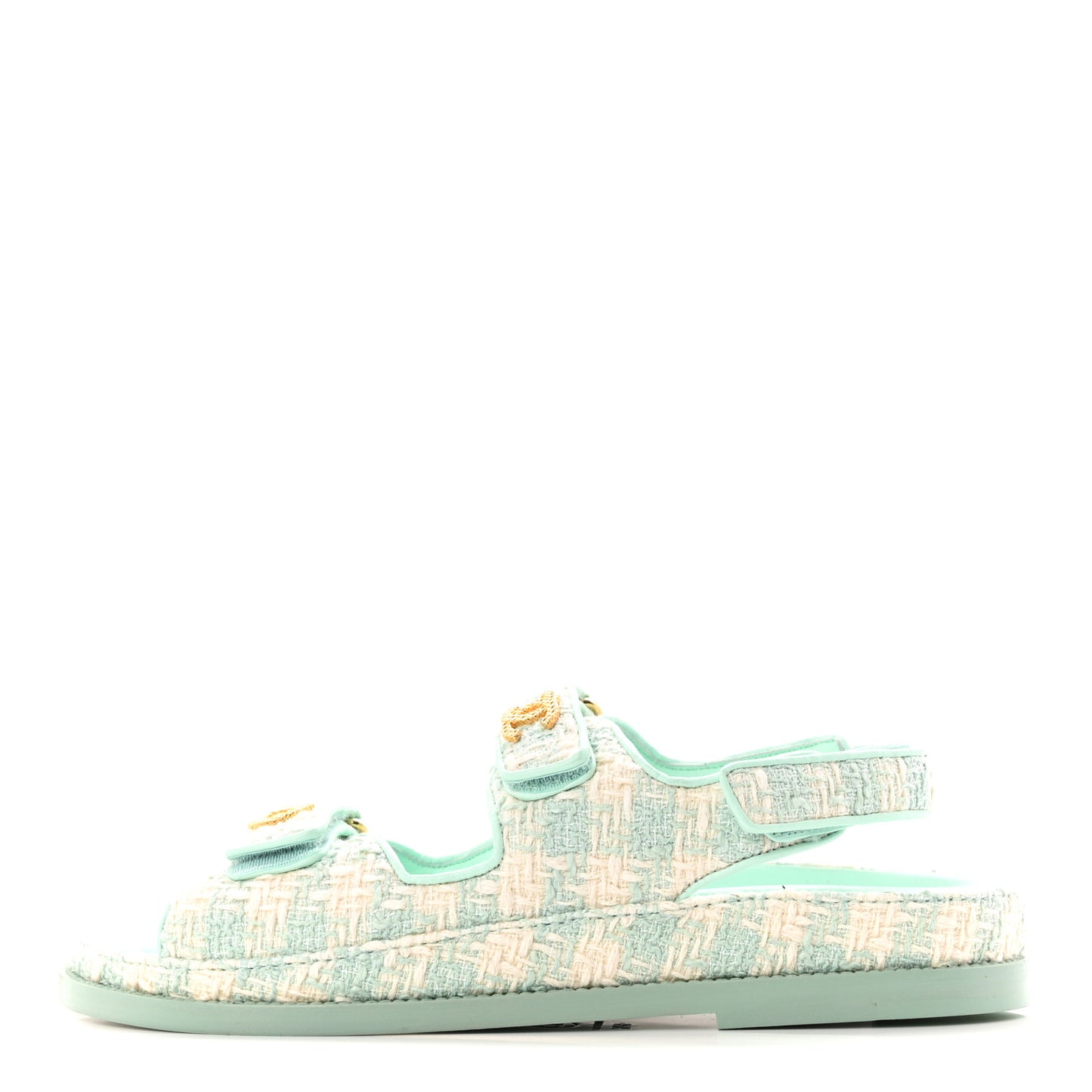 Wool Tweed Velcro Dad Sandals 37.5 Light Blue Ivory